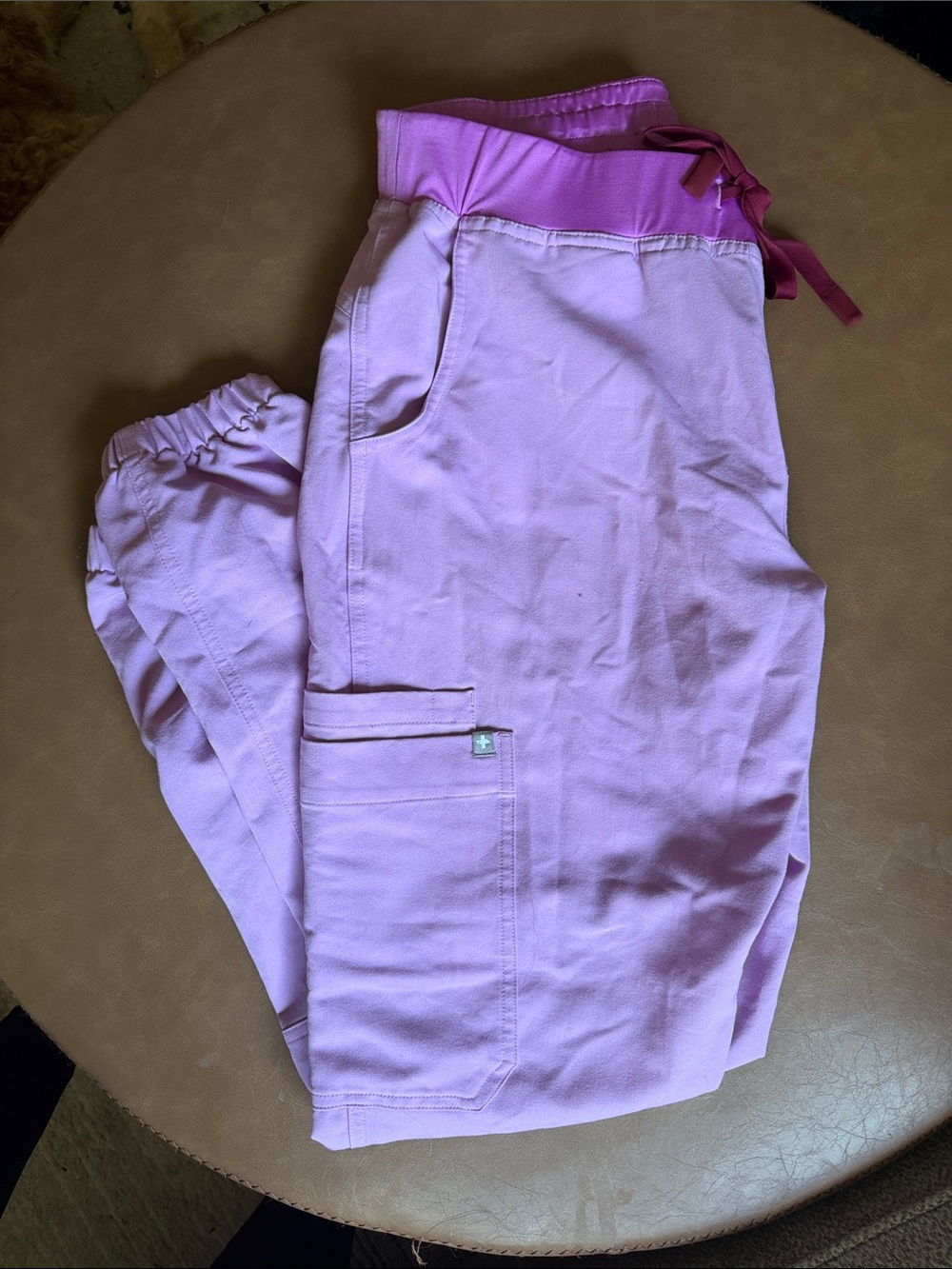 FIGS Kids Light Pink Cargo Jogger Pants with Magenta Waistband